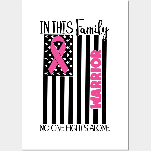 Nobody Fights Alone Warrior Survivor - Breast Cancer Awareness Pink Cancer Ribbon Support Wall Art by Color Me Happy 123